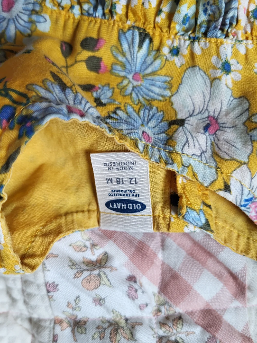 Old Navy Yellow Floral Smocked Dress with Blue & White Blooms